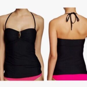Spanx Women's 6 Convertible Loop Cutout Tankini Swim Top Black New